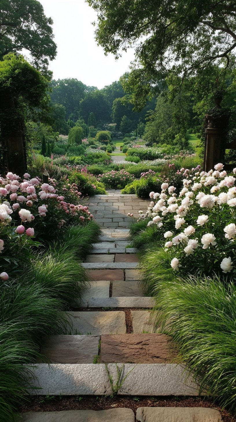  Border Wide Steps with Peonies and Fountain Grass for Lasting Impact