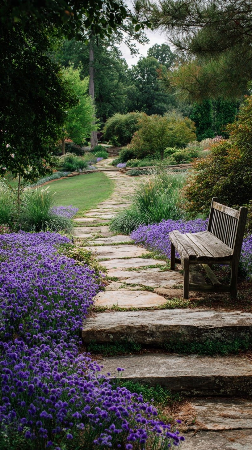 Soften Stone Steps with Sprawling Purple Perennials