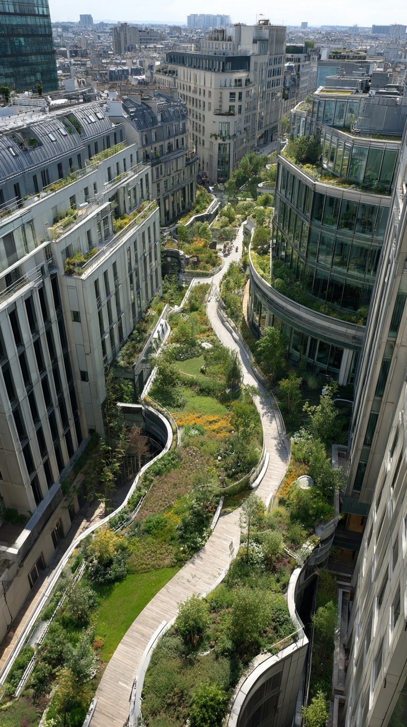 Integrate Curved Rooftop Paths for Passive Fermentation Flow